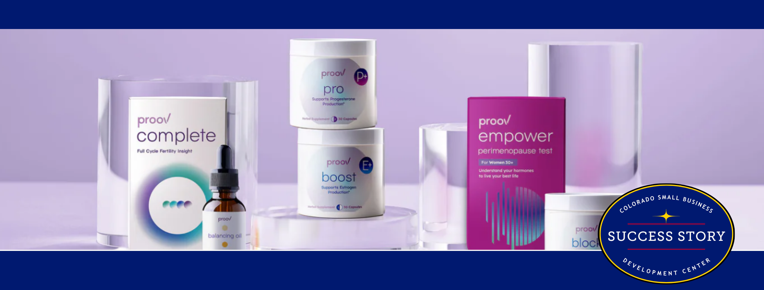 various products are displayed on a purple background.