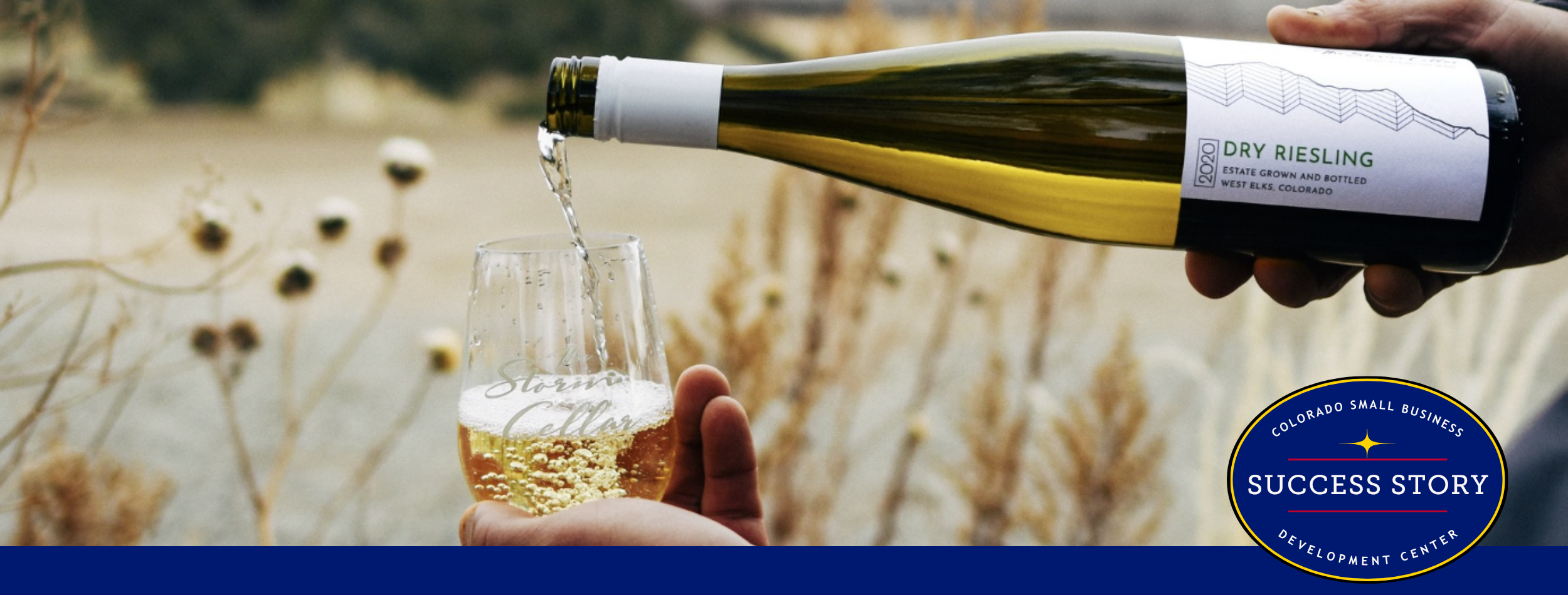 a bottle of wine being poured into a glass with dry brush as a backdrop.