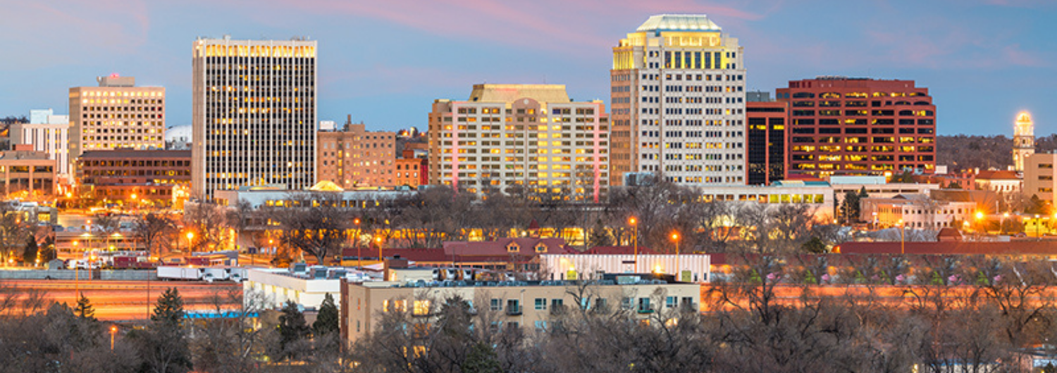 An aerial shot of downtown Colorado Springs
