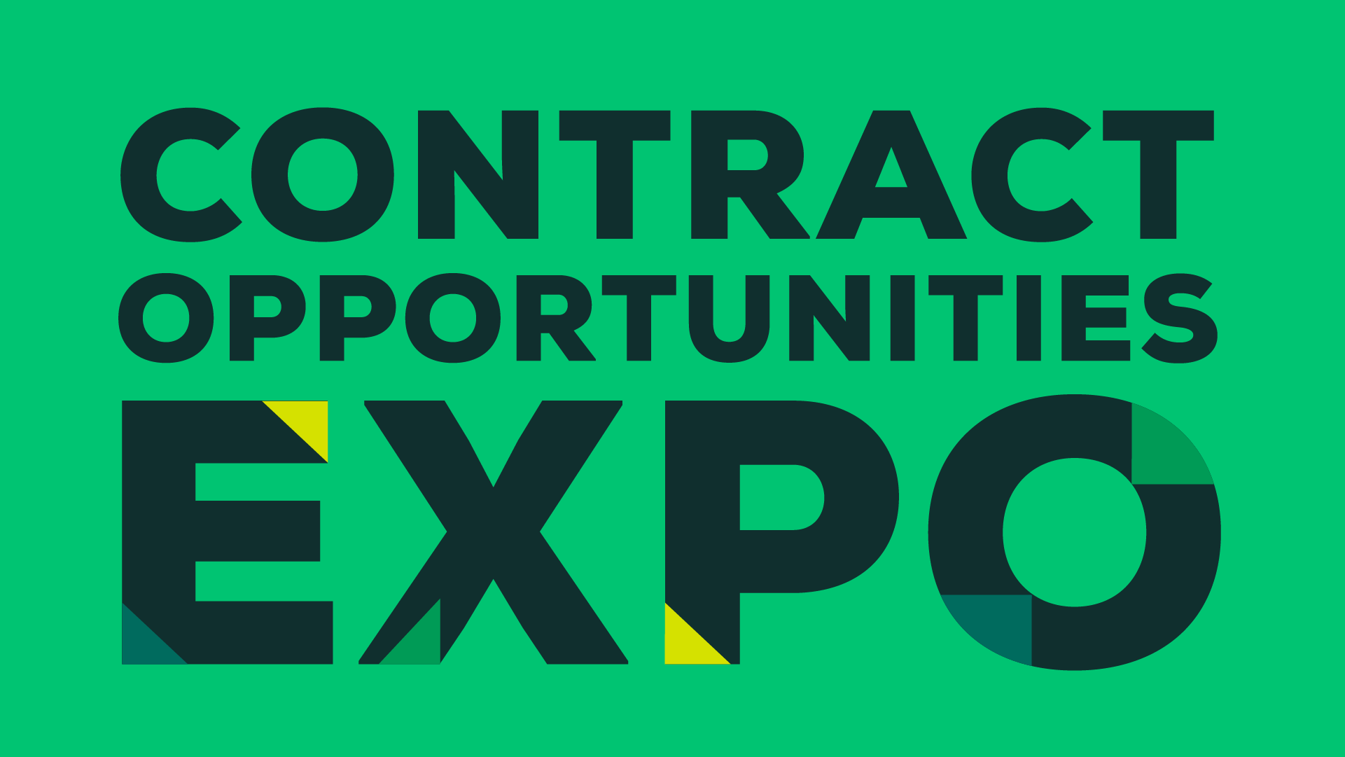 The image has Contract Opportunities Expo with big dark lettering with a green background.
