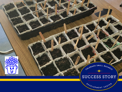 Image of DocuPot product small planters with freshly planted seeds sitting on table. Image of DocuPots logo.