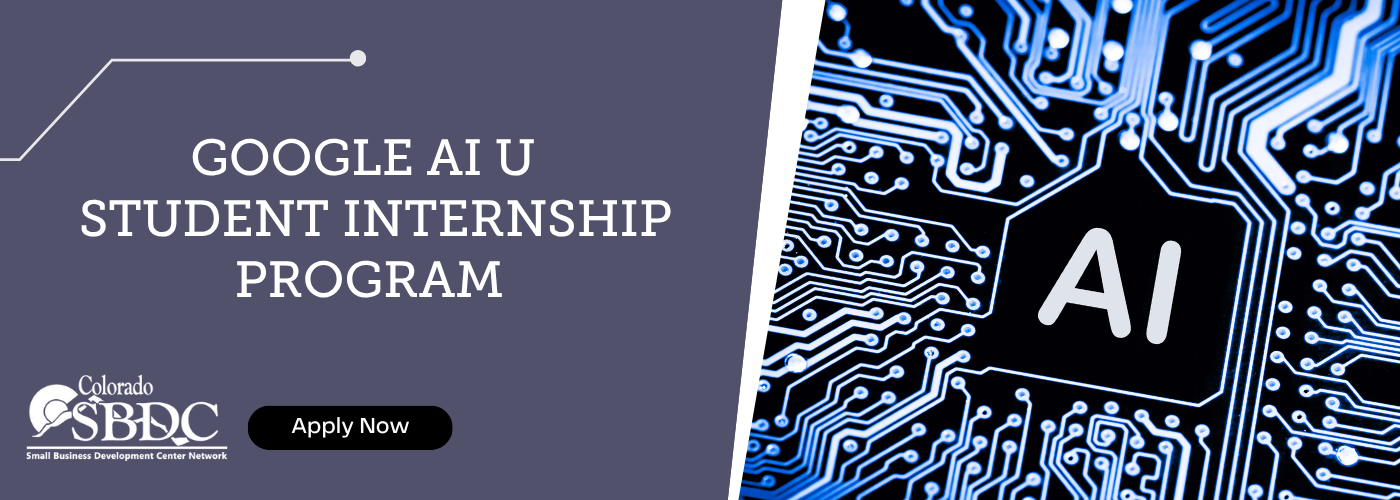 Google AI U Student Internship Program Banner with a graphic of a computer chip on the right with the words AI in the center.