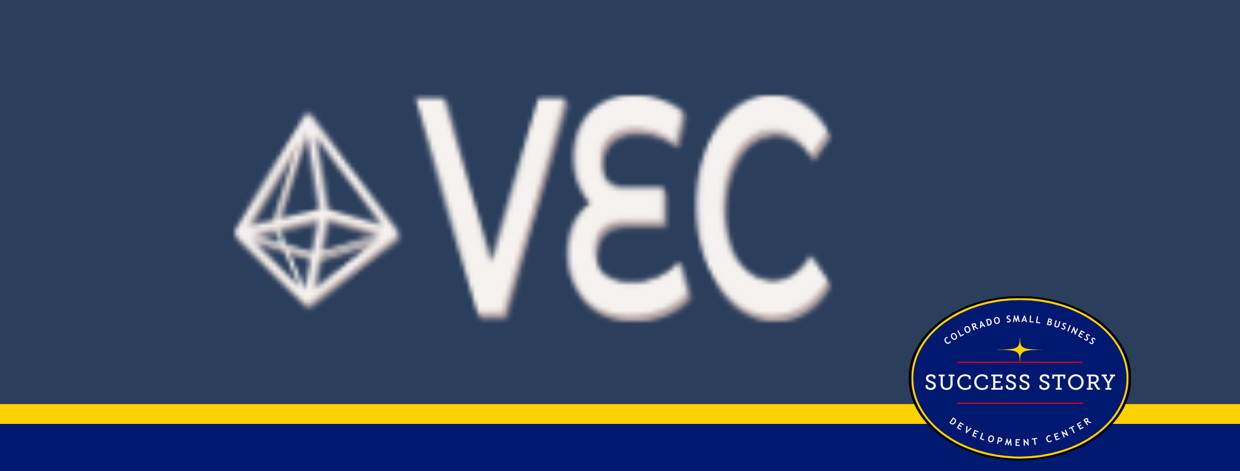The word VEC with a geometric shape as the first letter, all in white on a blue background.