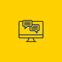 an icon of a computer monitor with two speech bubbles on it.