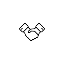 Outline icon of two hands shaking, representing agreement or partnership.