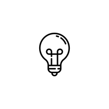 A black and white outline icon of a lightbulb with a filament inside.